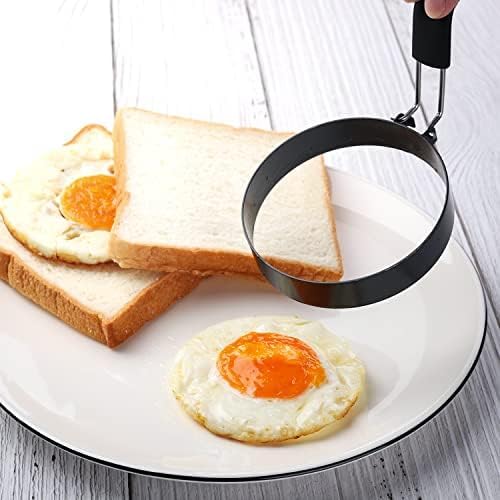 zeeooil Egg Rings 2 Pack Large 6 Inch Pancake Mold 2 Pack 3.5 Inch Stainless Steel Nonstick Egg Ring, Egg Mold for Frying Eggs (2 Packs 3.5"+2 Packs 6")