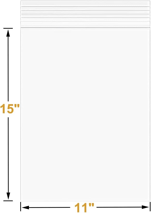 100 PCS 11"x15" Large Thick 2.4 Mil Clear Zip Seal Lock Poly Bags Reclosable Plastic Bags Clothing T-Shirts Shoes Toys Snack Zipper Bag