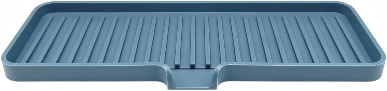 Happitasa Silicone Soap Dish Tray and Sponge Holder with Drain Chute | Bathroom and Kitchen Sink Organizer Caddy (Smoky Blue, 12"x4", 7.4 Ounces)