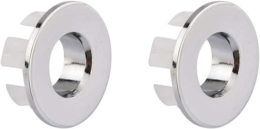 Sink Basin Trim Overflow Cover Brass Insert in Hole Round Caps Chrome 2 PCS