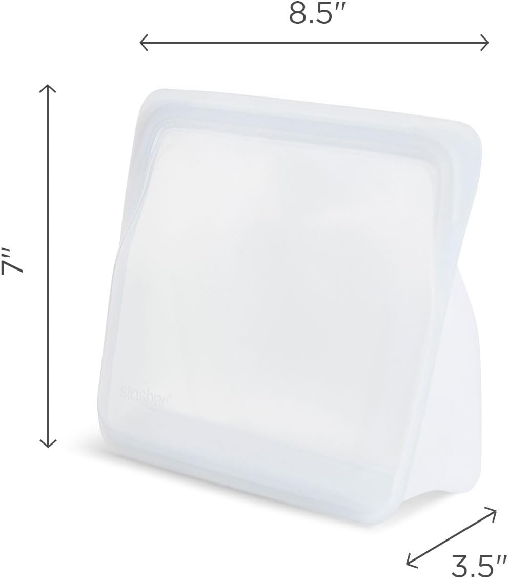 Stasher Premium Silicone Reusable Food Storage Stand-Up Mid Bag, Lavender, Microwave, Sous Vide, Dishwasher, Oven and Freezer Safe, BPA Free, Leak-free, Eco-friendly, 56 Oz