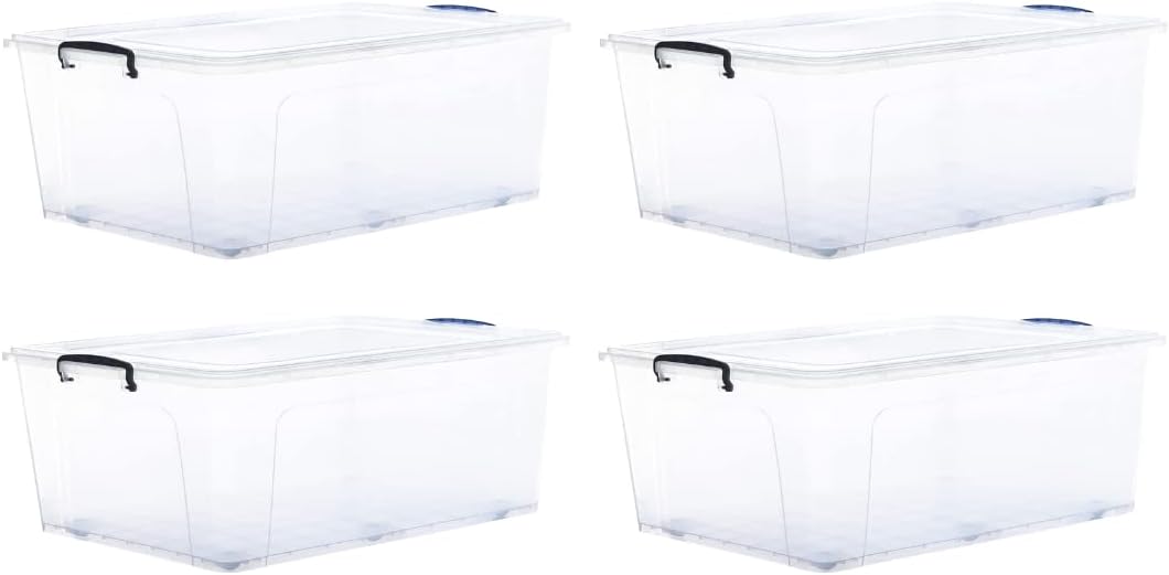 Superio Storage Bins with Lids, Clear Plastic Containers for Organizing, Stackable Totes, BPA Free, Odor Free, Organizer Boxes for Home, and Dorm (4 Pack, 32 Quart)