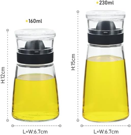 Small Glass Olive Oil and Vinegar Dispenser Bottles Set for Kitchen Cooking with Silicone Dual Pouring Spout, Soy Sauce Dispenser with Dust-proof Lid - Set of 2 (Black, 5.4 oz)