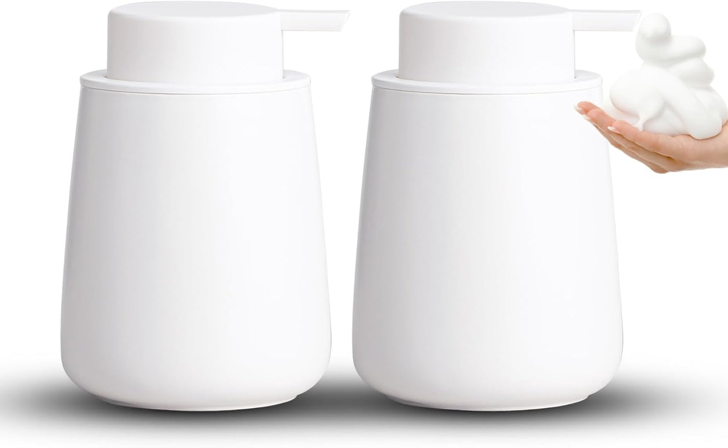 Foaming Soap Dispenser Set - 2 Pack White Ceramic Foam Hand Soap Dispenser for Bathroom, Hand Wash Dispenser Bottle with Foam Pump for Kitchen, 12 Oz Refillable Dish Soap Foam Dispenser 2 Pcs