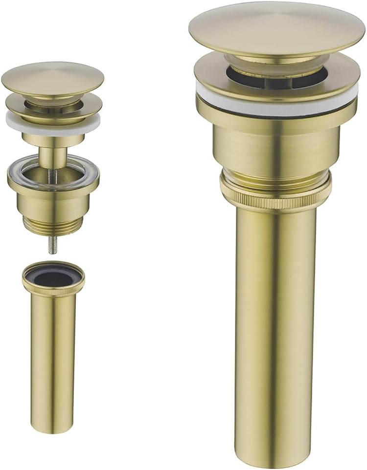 Dual Use Pop Up Drain Stopper,Bathroom Vanity Vessel Sink Stopper,Brushed Gold, for Basin With or Without Overflow hole,SE83999BG
