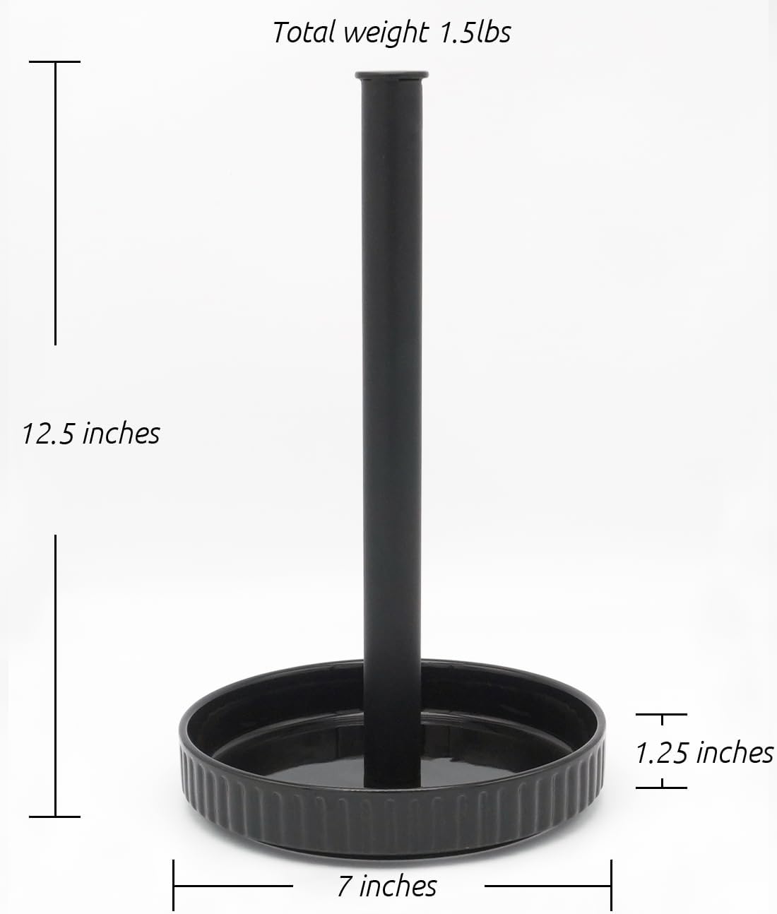 VROOMIUM Paper Towel Holder Countertop, Ceramic Base Easy-to-Clean, 1.5 lbs, 7" B x 12.5" H, Stable Elegant and Durable Kitchen Roll Stand, Classic Black