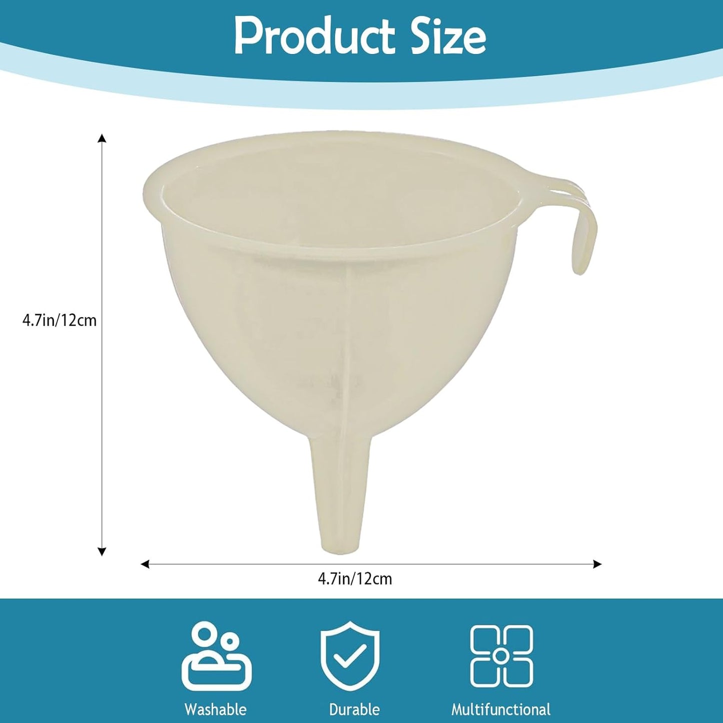 3-Piece Plastic Funnel Set - 5-Inch Diameter Kitchen Funnels for Bottles, Jars, and Lab Use (Off-White)