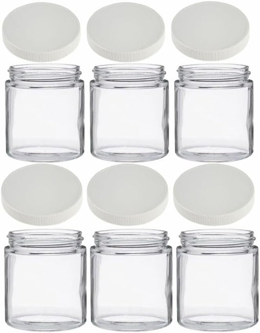 JARMING COLLECTIONS Mason Jars - 16 oz Glass Extra Wide Mouth Pint Storage Jars with White Plastic Lids - Made in USA (6 pack)