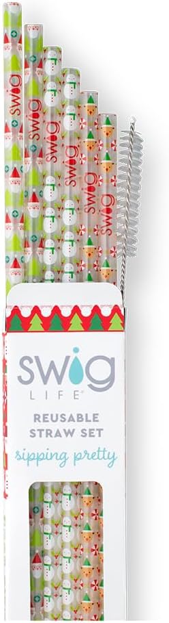 Swig Life Reusable Straws Christmas Crew Tall Straw Set & Cleaning Brush, Each Straw is 10.25 inch Long (Fits Swig Life 20oz Tumblers, 22oz, and 32oz Tumblers)