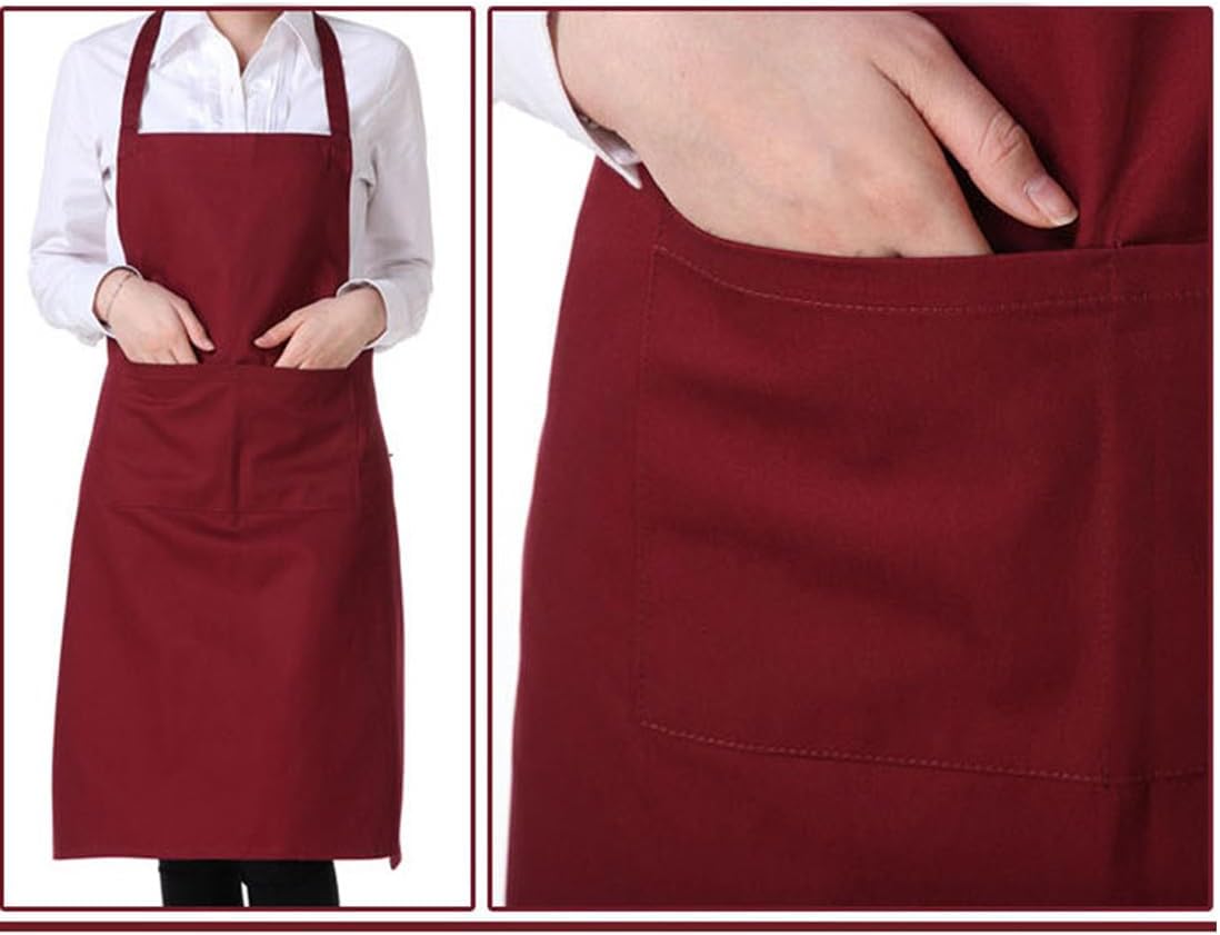 Bringsine 4 Pack Bib Chef Apron - Unisex with 2 Pockets,Machine Washable for Men and Women,Kitchen Resistant Cooking BBQ Aprons Bulk(Burgundy)