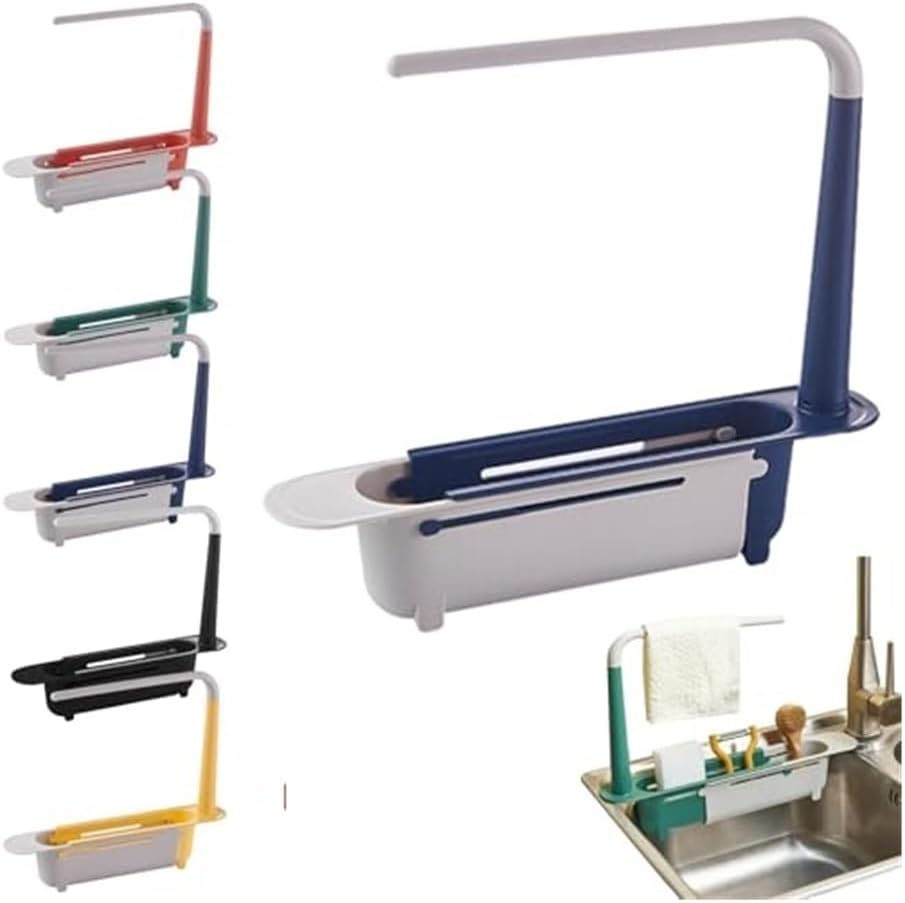 Onwddarefy Sink Storage Rack Telescopic, 2025 New Updated Telescopic Sink Storage Rack, Under Kitchen Sink Accessories Adjustable Length, Multipurpose Kitchen Sinks Organizer(Blue)