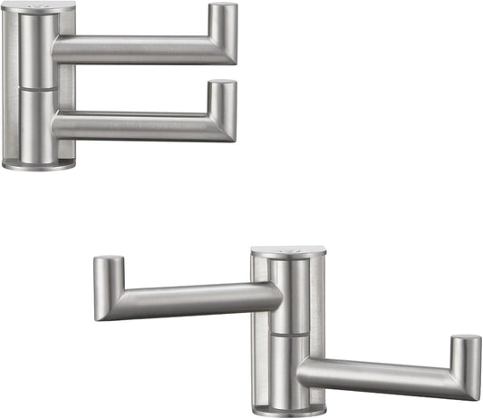 APLusee 2 Pack Swivel Coat Hooks Brushed Nickel, 304 Stainless Steel Foldable Bathroom Towel Hooks with 2 Rotating Arms, Wall Mounted