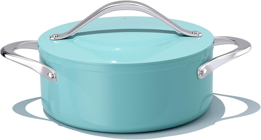 Stock Pot 4.5qt Dutch Oven with Lid (9.5") Nonstick Ceramic Coated Non-Toxic PFAS-Free Even Heat Distribution for Braising, Baking Bread & Soups, Compatible for All Cooktops(Induction/Gas/Electric) Oven Safe to 500°F (Caribbean Blue)