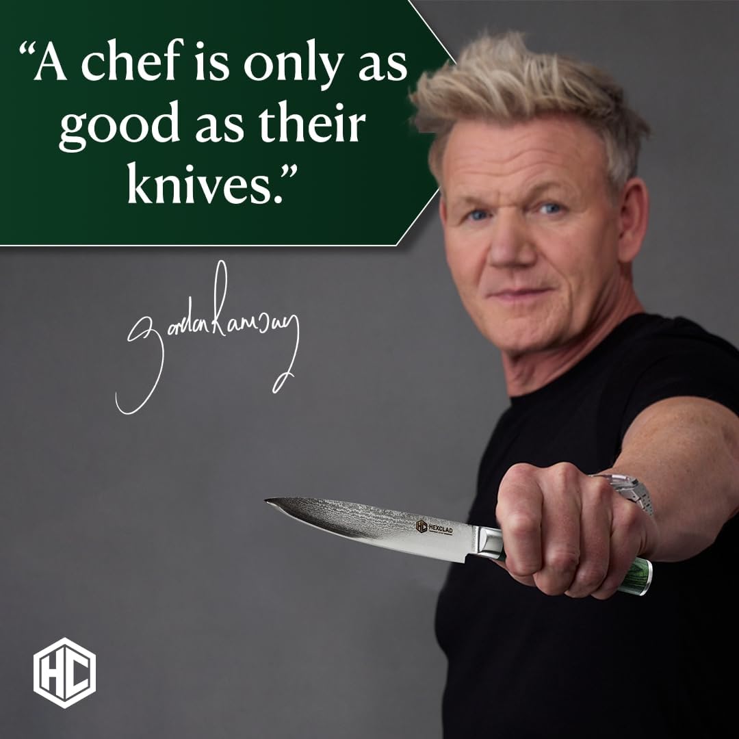 HexClad Utility Knife, 5-Inch Japanese Damascus Stainless Steel Blade, Pakkawood Handle