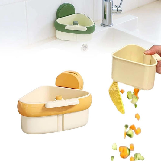 Corner Sink Strainer, 2025 New Upgraded Suction Cup Press Sink Drainer Basket, Automatic Dumping Suction Cup Corner Sinks, Triangle Plastic Sinks Food Catcher Kitchen Faucet Sponge Storage Rack