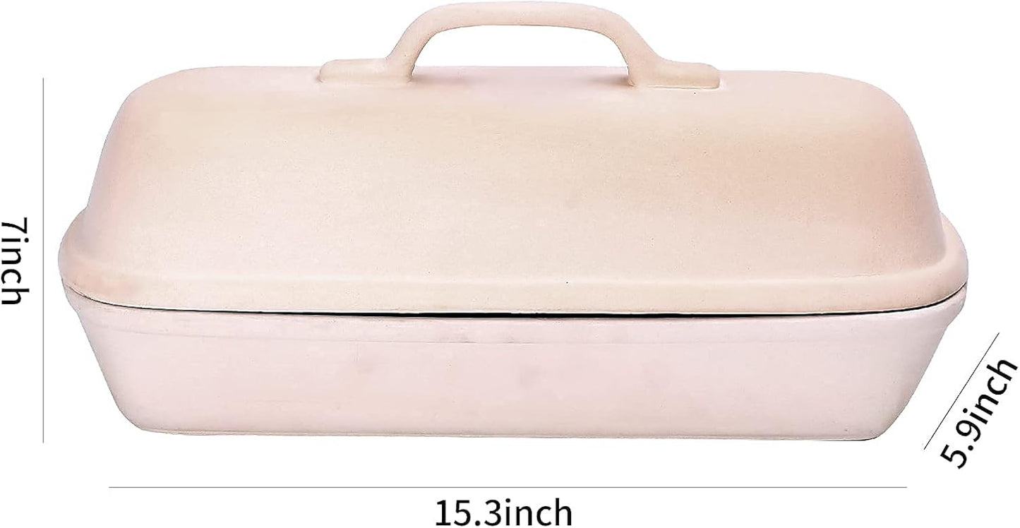 Goodview Household Superstone Covered Baker,Unglazed stoneware bakeware,Square Bread Porcelain Baking Pan,Bakes Italian Bread with Light Crumb and Crusty Crust (15.3 * 5.9 * 7 in)