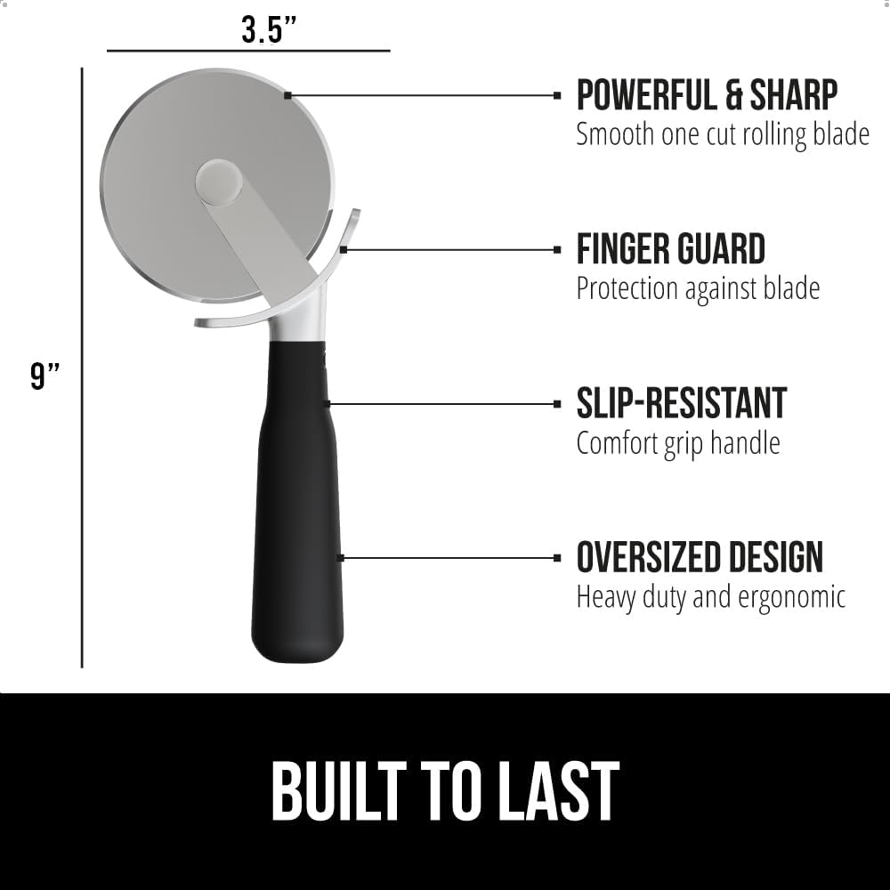 GORILLA GRIP BPA-Free Large Pizza Cutter Wheel, 9 Inch, Sharp Stainless Steel Blade, Slip Resistant Handle with Thumb Guard Protection, Slice Thick or Thin Pizzas, Pie, Pastries in Seconds, Black