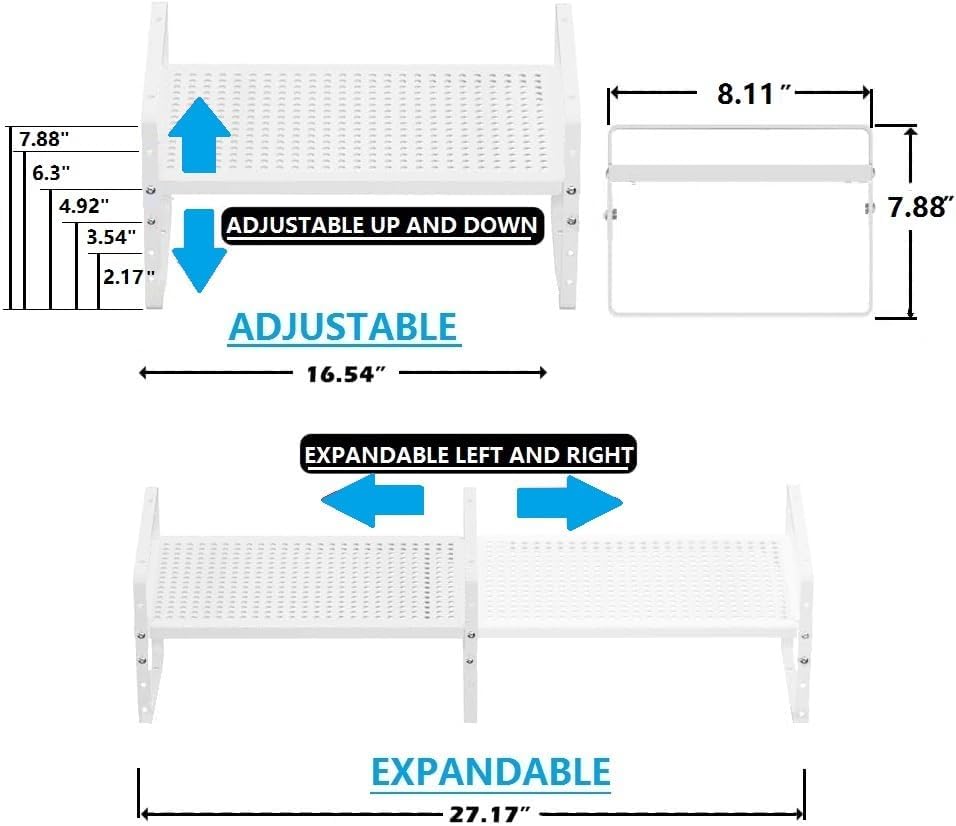 Expandable Shoe Rack Stackable Metal Pantry Storage Shelves Stand Adjustable Height Cabinet Shelf Organizer Racks Spice Shelving(2PACKS/WHITE,MEDIUM)