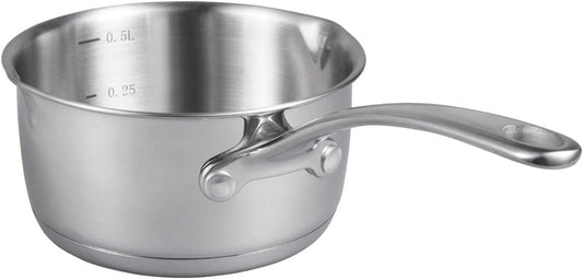 IMEEA Butter Melting Pot Butter Warmer 18/10 Tri-Ply Stainless Steel Saucepan with Dual Pour Spouts, 0.5-Quart, Silver
