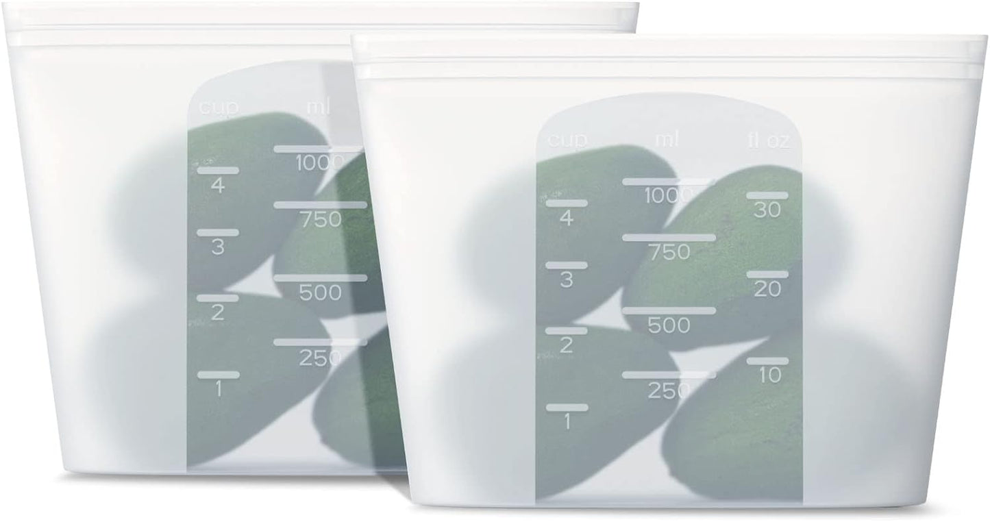 Reusable Silicone Food Storage Bag, for Microwave, Oven, Fridge, Freezer & Sous Vide Zip Sealed Containers (2 Middle size 32oz 1000ml)…