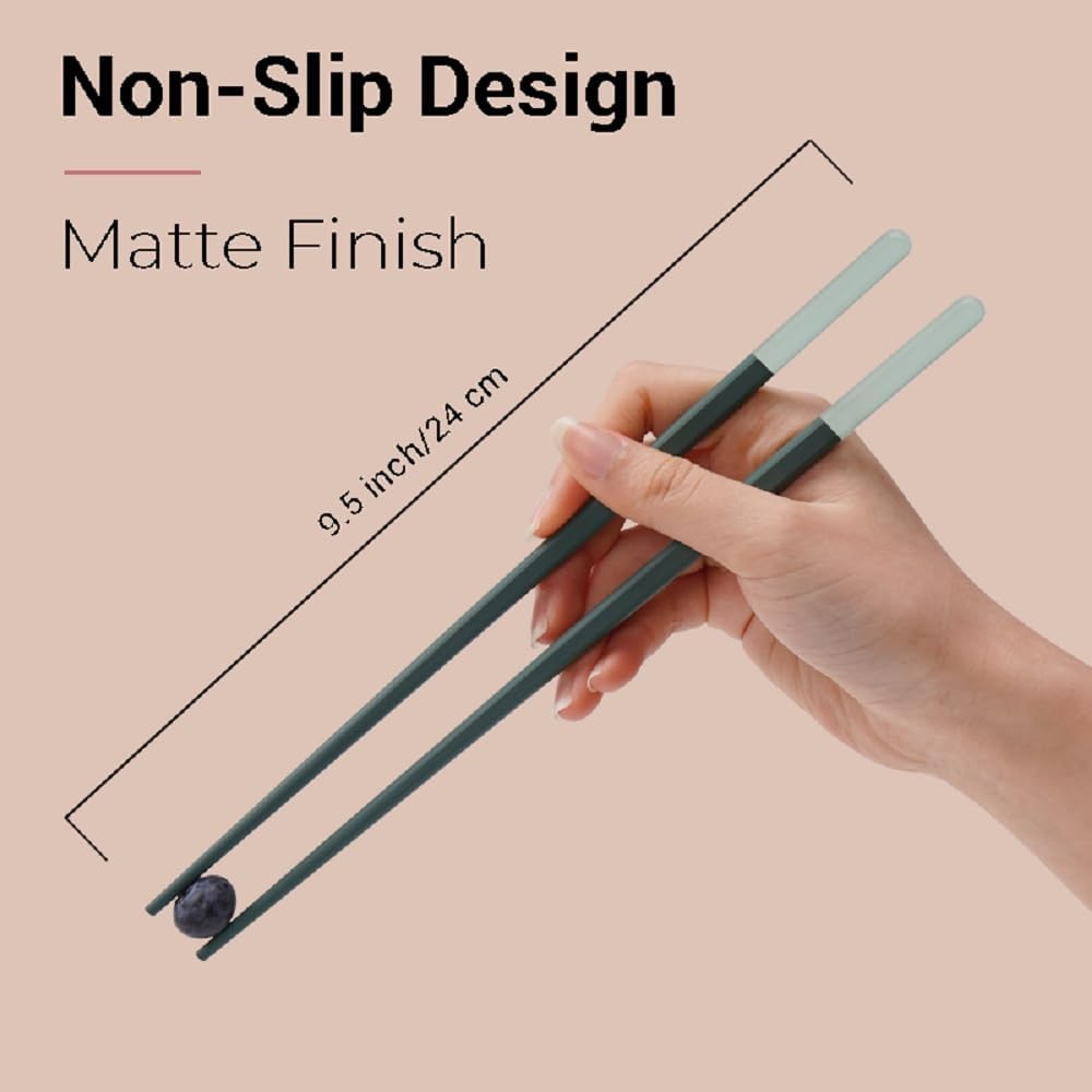 Random Mood Modern Design Chopsticks - Reusable, Dishwasher Safe, Non-Slip Fiberglass, Ice Fog Multi Color, 5 Pairs, 9.5in/24cm, Great for Chinese, Japanese, Korean Cuisine