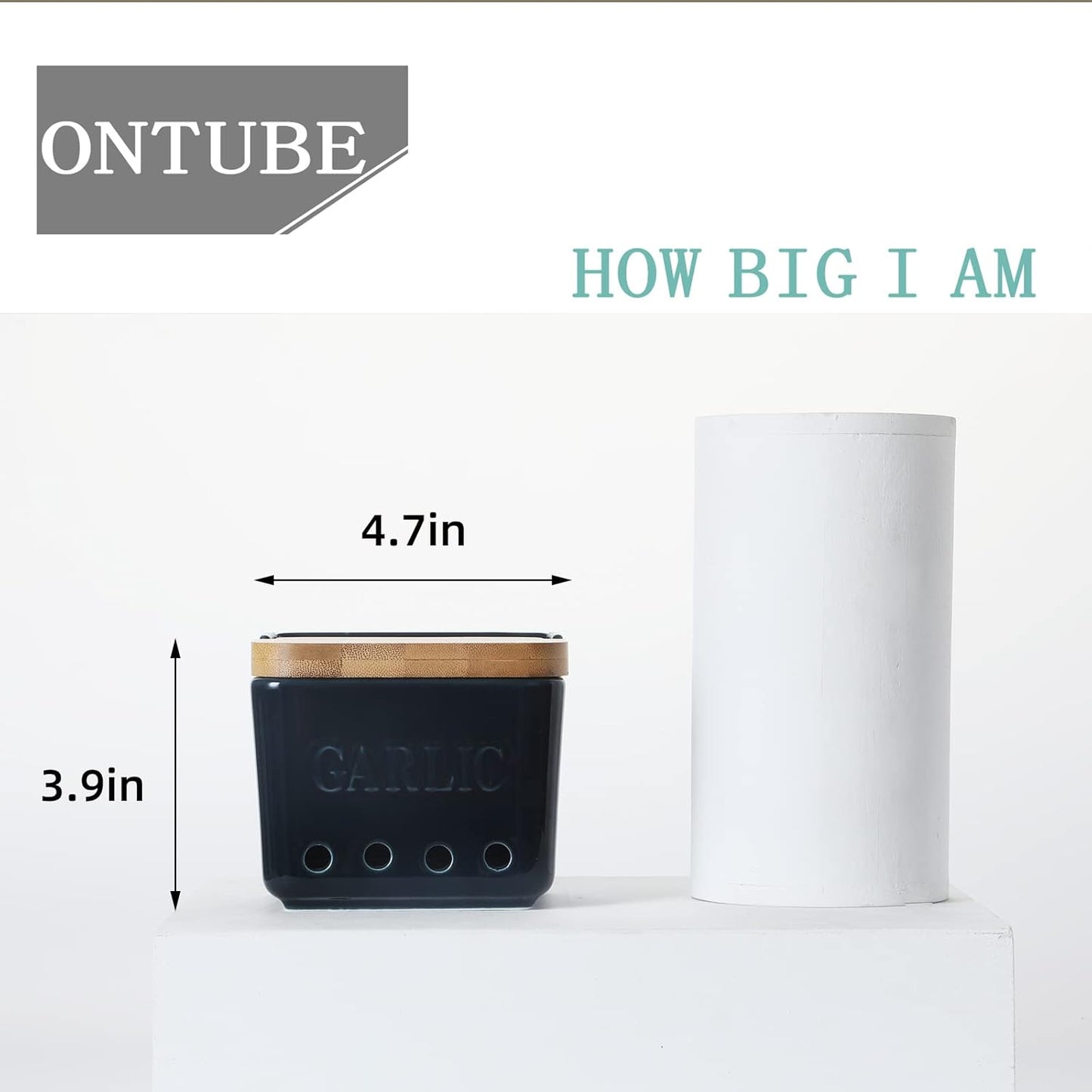 Navy Ceramic Garlic Keeper with Lid - Fresh Storage, Saver for Longer Life, 4.7-Inch