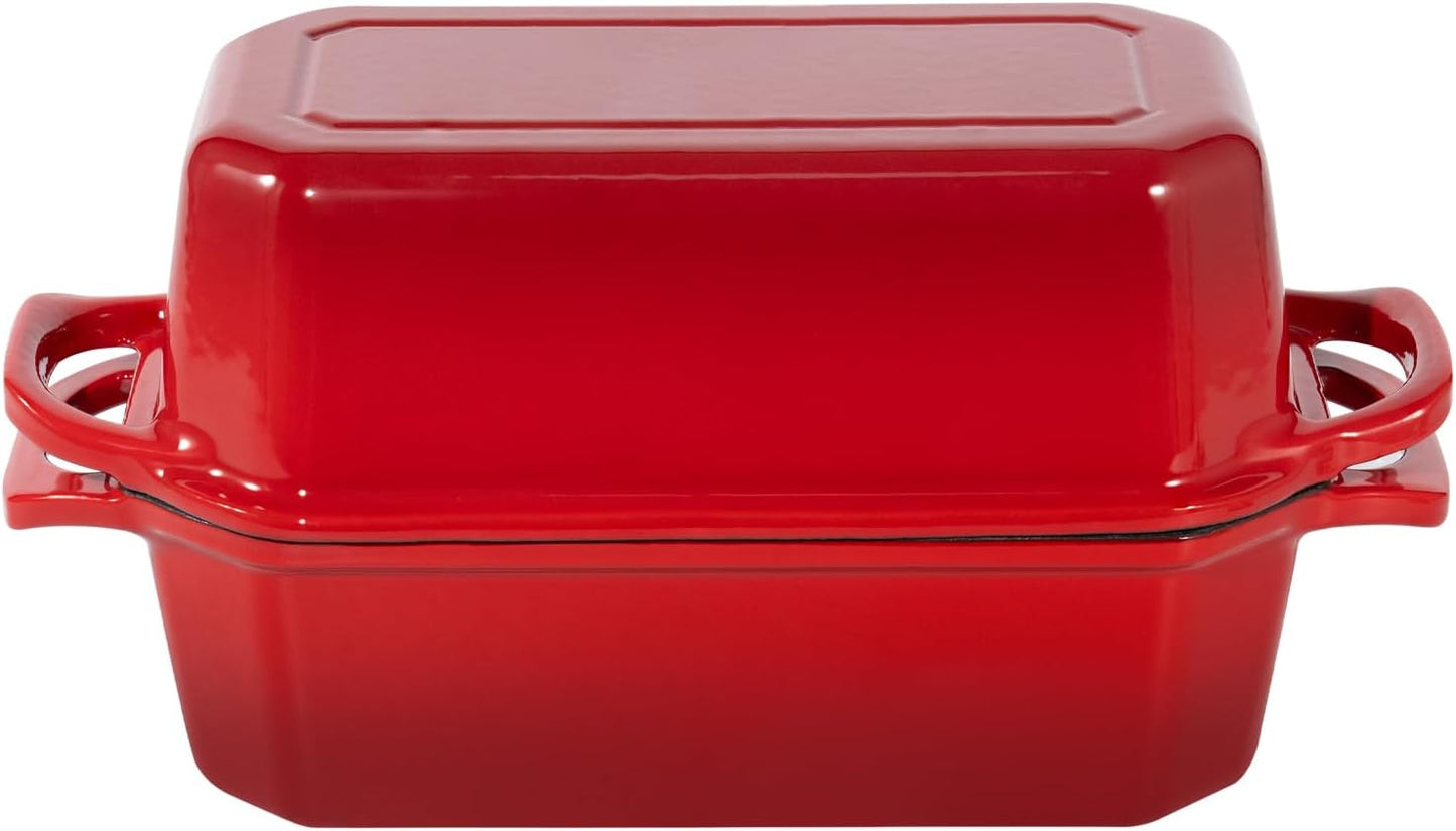 Bread Pan Cast Iron Loaf Pan with Lid Bread Loaf Pan 9x5 Inch Loaf Pan Enameled Cast Iron Sourdough Loaf Pan, Red