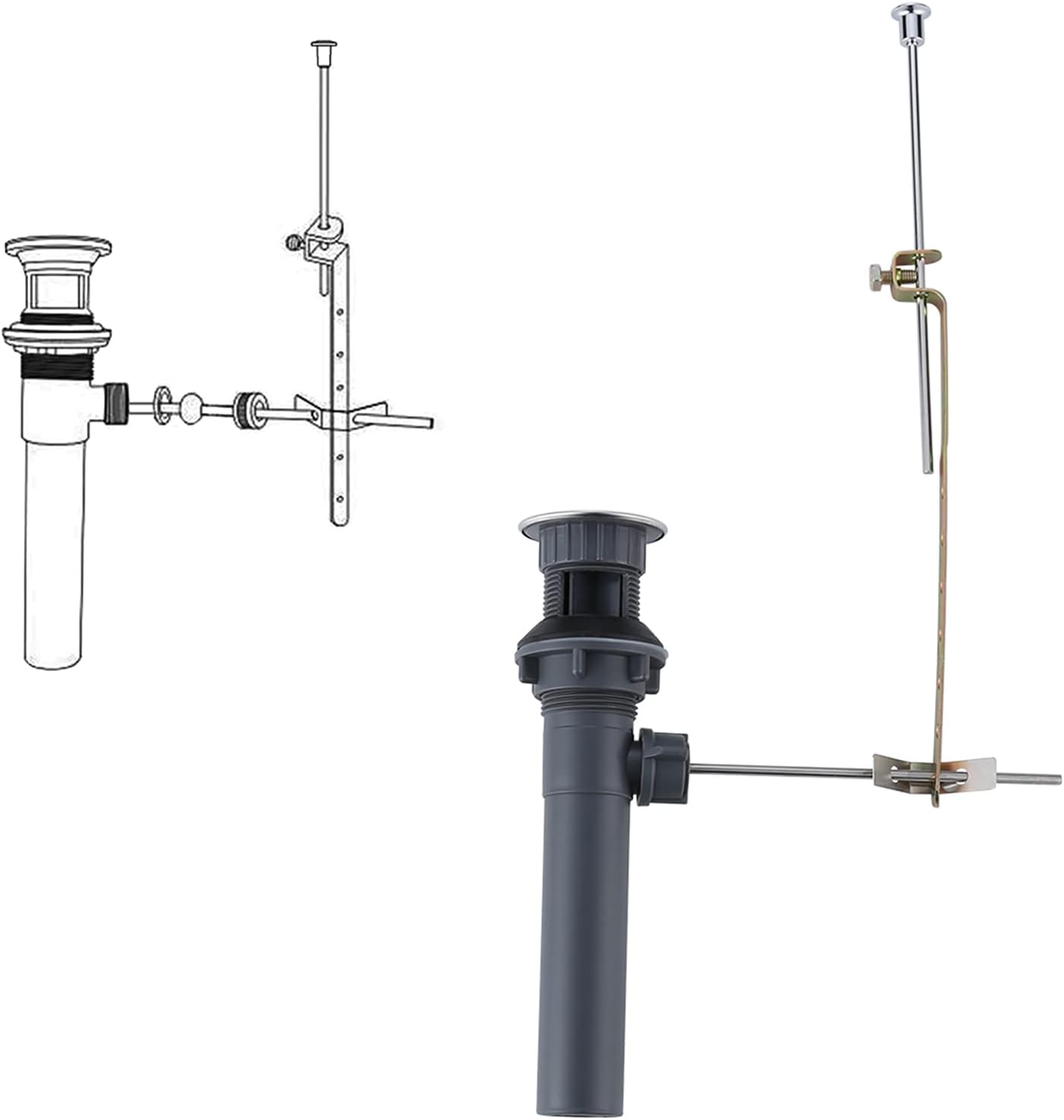 Bathroom Sink Drain with Lift Rod, ARCORA Sink Drain with overflow, Chrome Drain Stopper for Vessel Sink