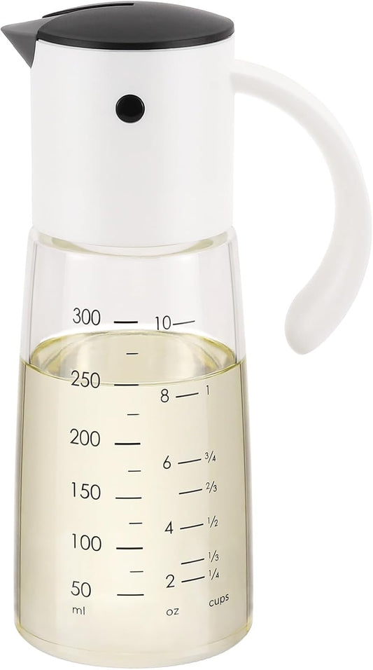 Vucchini Olive Oil Dispenser Bottle Auto Flip Vinegar Dispenser for Kitchen with No-Drip Bottle Spout Pourer(10 oz,White color)