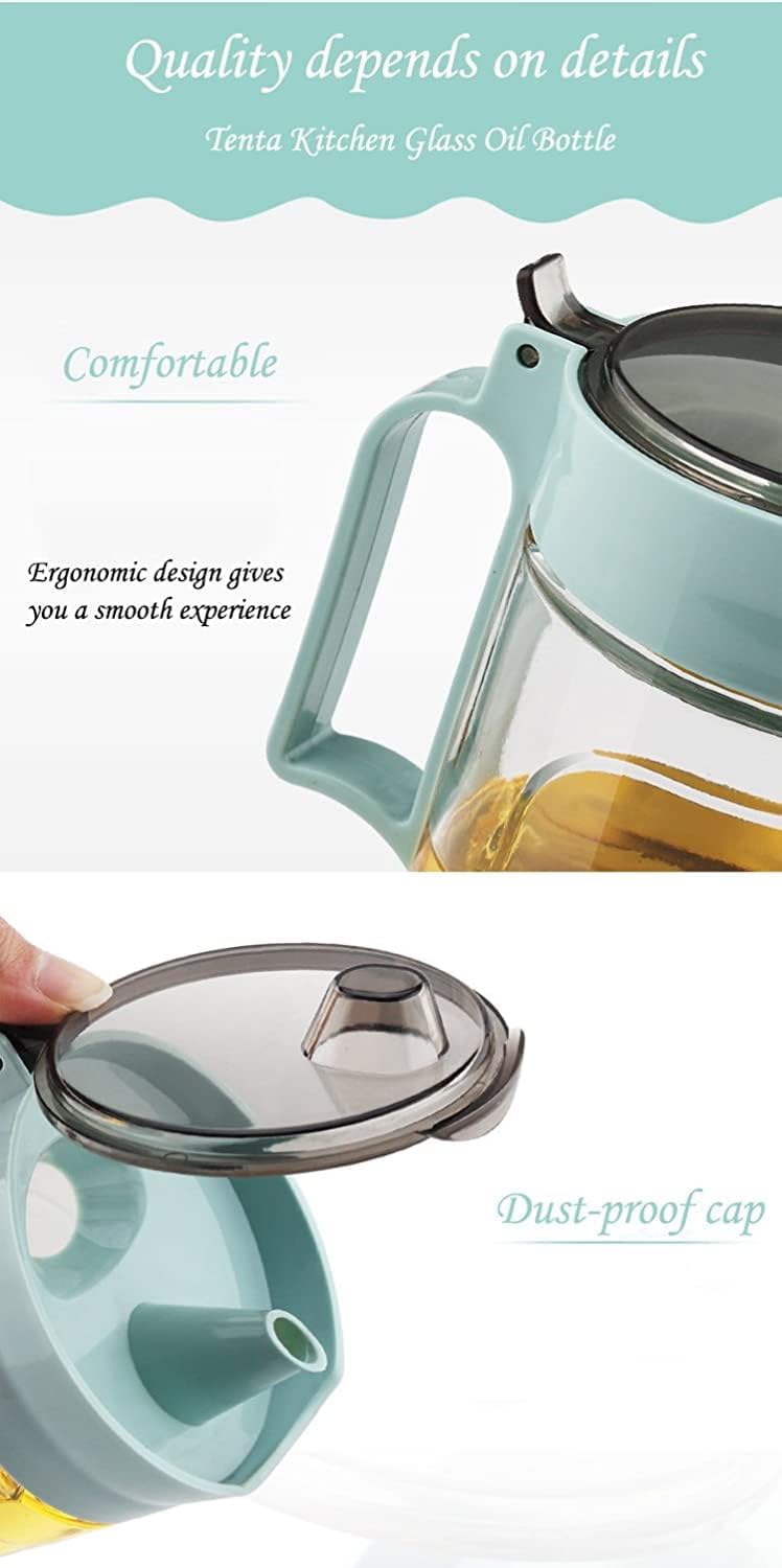 TENTA KITCHEN Olive Oil Vinegar Syrups Bottle Dispenser Cruet - 550ml(18.6 Oz) Oil Bottle Glass With No Drip Plastic Bottle Spout And Protective Cap(Green 1PC)