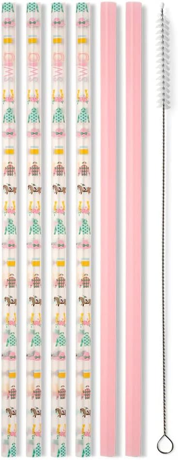 Swig Life Reusable Straws Derby Day + Blush Tall Straw Set & Cleaning Brush, Each Straw is 10.25 inch Long (Fits Swig Life 20oz Tumblers, 22oz, and 32oz Tumblers)