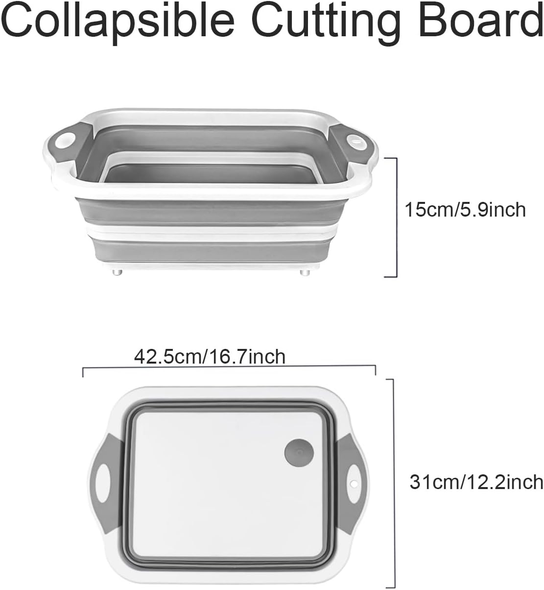 Camping Collapsible Cutting Board Dish Basin BBQ Prep Tub Camp Sink Dish Washing Station Multifunctional Storage Basket(Grey white)