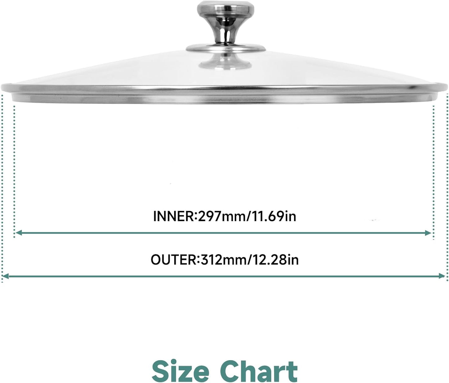 13 In Glass Lid for Frying Pan, Tempered Replacement Cover Compatible with All 13 inches Cookware for Skillets, Round Cast Iron, Cast Aluminium, Stainless Steel Pans &Pots