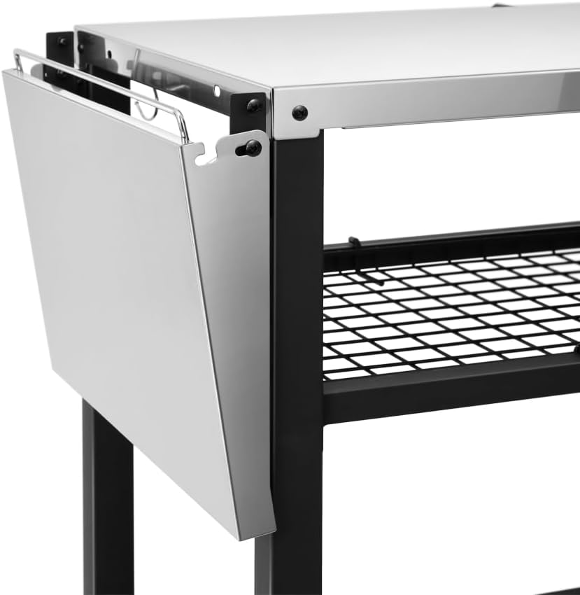 EDOSTORY Outdoor Grill Cart Pizza Oven Stand, Three-Shelf Stainless Steel Food Prep Table Patio BBQ Grill Table Bar Cart Kitchen Island with Wheels