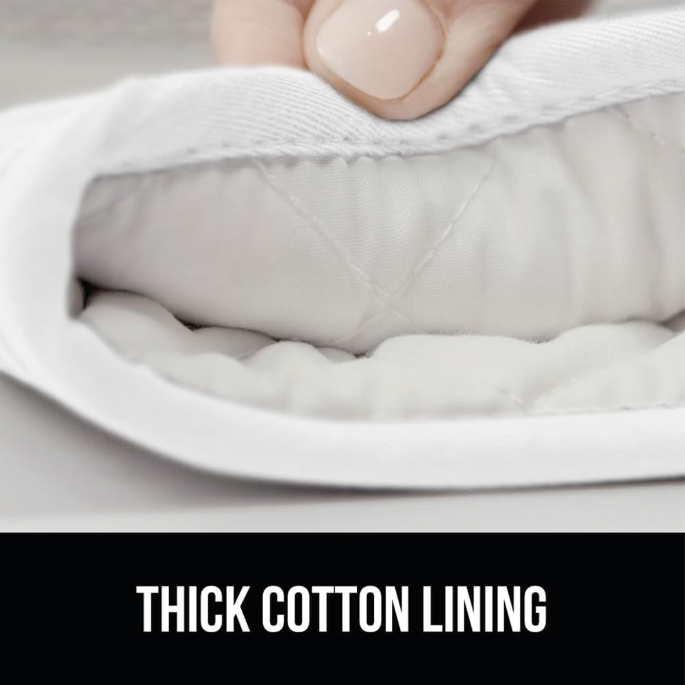 GORILLA GRIP BPA-Free Soft Silicone Oven Mitts, Heat Resistant and Waterproof Cooking Gloves, Thick Cotton Lining, Flexible Gripping for Baking Grilling, Kitchen Potholders Set of 2, 12.5x8.3, White