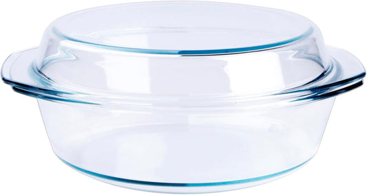 Round Tempered Glass Casserole Dish with Lid, Glass Casserole Baking Dish. Oven Freezer and Dishwasher Safe. - 4QT