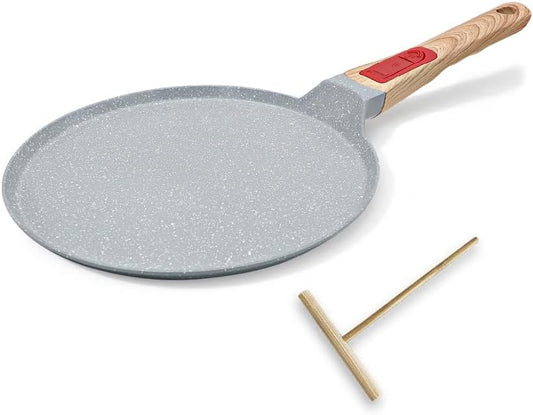 Nonstick Ceramic Crepe Pan, 8 Inch Dosa Pan Pancake Pan with Detachable Handle Round Griddle - Blue