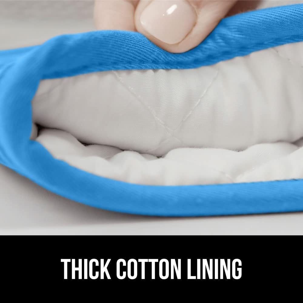 GORILLA GRIP BPA-Free Soft Silicone Oven Mitts, 14.5x8.3, Heat Resistant and Waterproof Cooking Gloves, Thick Cotton Lining, Flexible Gripping for Baking Grilling, Kitchen Potholders Set of 2, Aqua