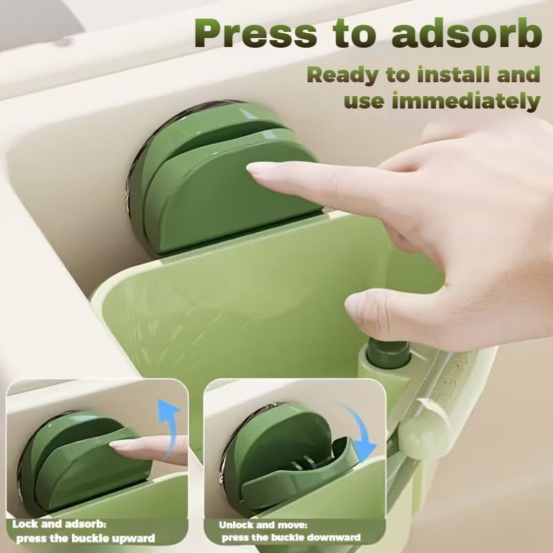 Suction Cup Sink Corner Rack, 2025 Upgrade Corner Sink Strainer Basket, One-Press Automatic Dumping, Suction Cup Press Sinks Drainer Basket, Sponge Storage Rack, Durable and Easy Cleaning G