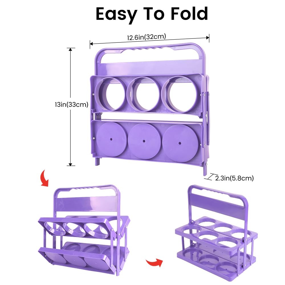 Bodaon 6 Cup Drink Carrier with Handle, Plastic Cup Holders for GrubHub/Doordash Delivery, Reusable Foldable Car Drink Caddy, Leakproof Food Delivery Accessories, 360° Secure Grip, Lavender