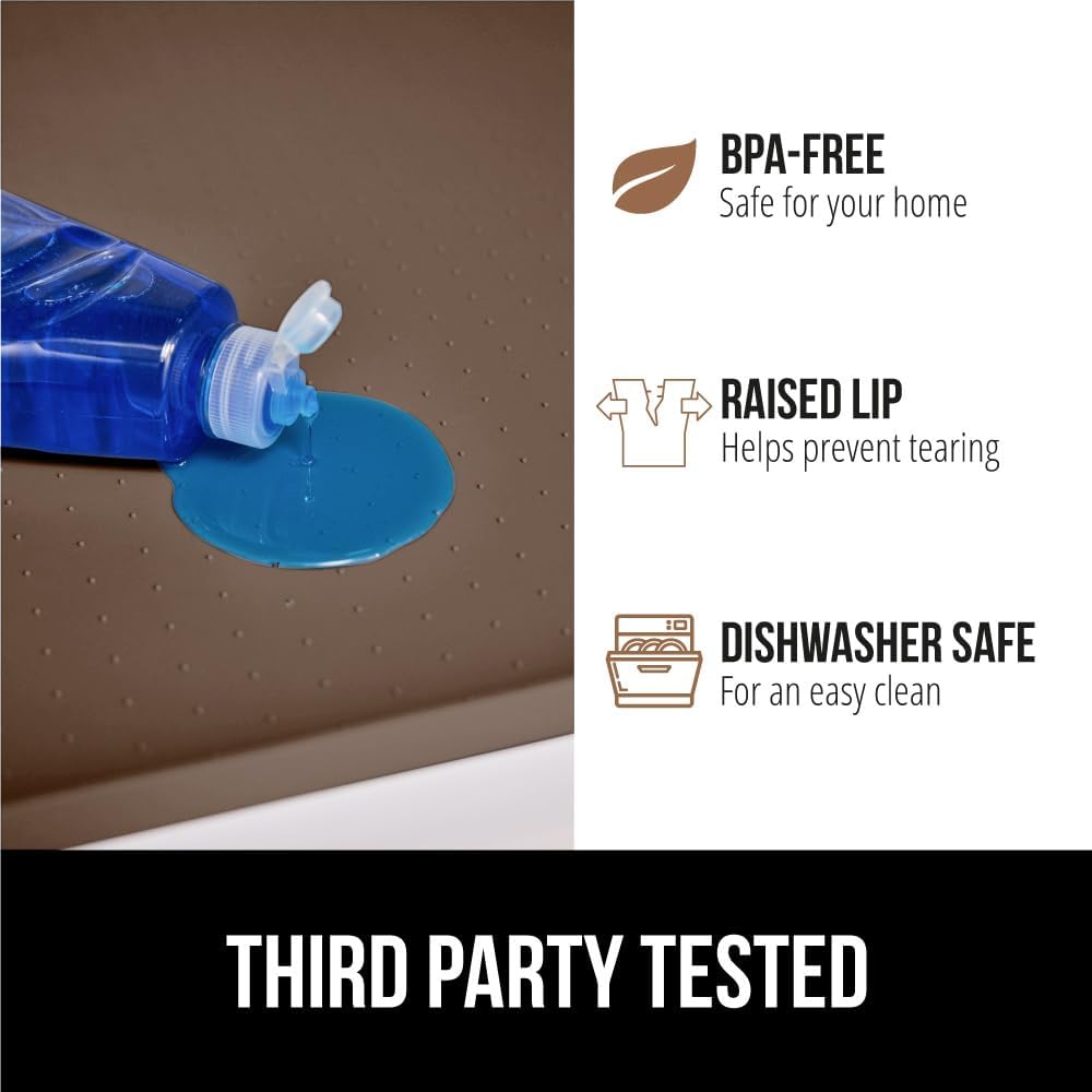 GORILLA GRIP Waterproof Silicone Under Sink Mat with Raised Lip for Kitchen and Bathroom, Cabinet Shelf Liner Stay in Place Mats Dishwasher Safe Drawer Liner, Organizer Tray, 19 x 22 in, Coffee