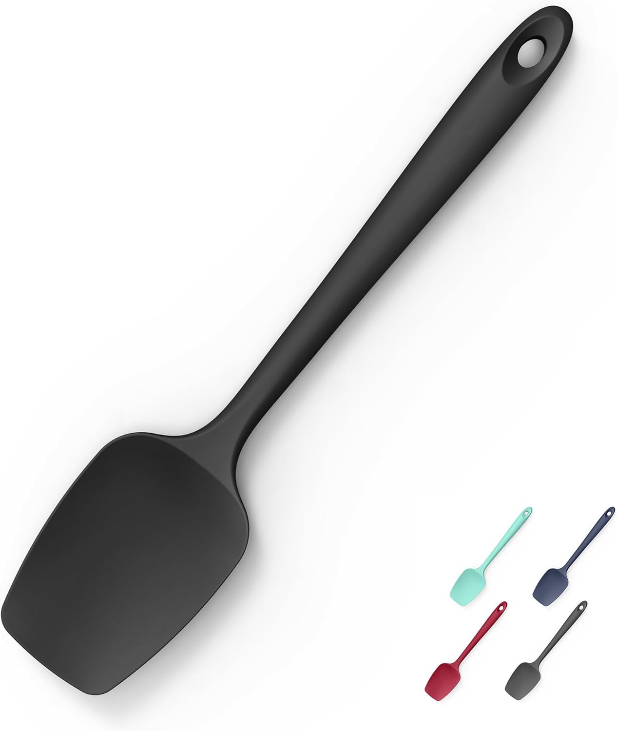 Heat Resistant Silicone Spoon Spatula, Doosu 600°F High Temp Flexible Cooking Spoons Kitchen Rubber Spoonula Scratch-Proof for Mixing Stirring Scraping Serving Non-Stick Cookware (11.4in, Black)