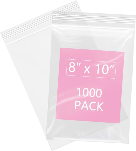 iMailer - 1000 Pcs- 8" x 10" Plastic Zip Poly Bags- Clear Resealable Zip Bag for Art Prints, Brochure, Photoes, Handicraft Gift
