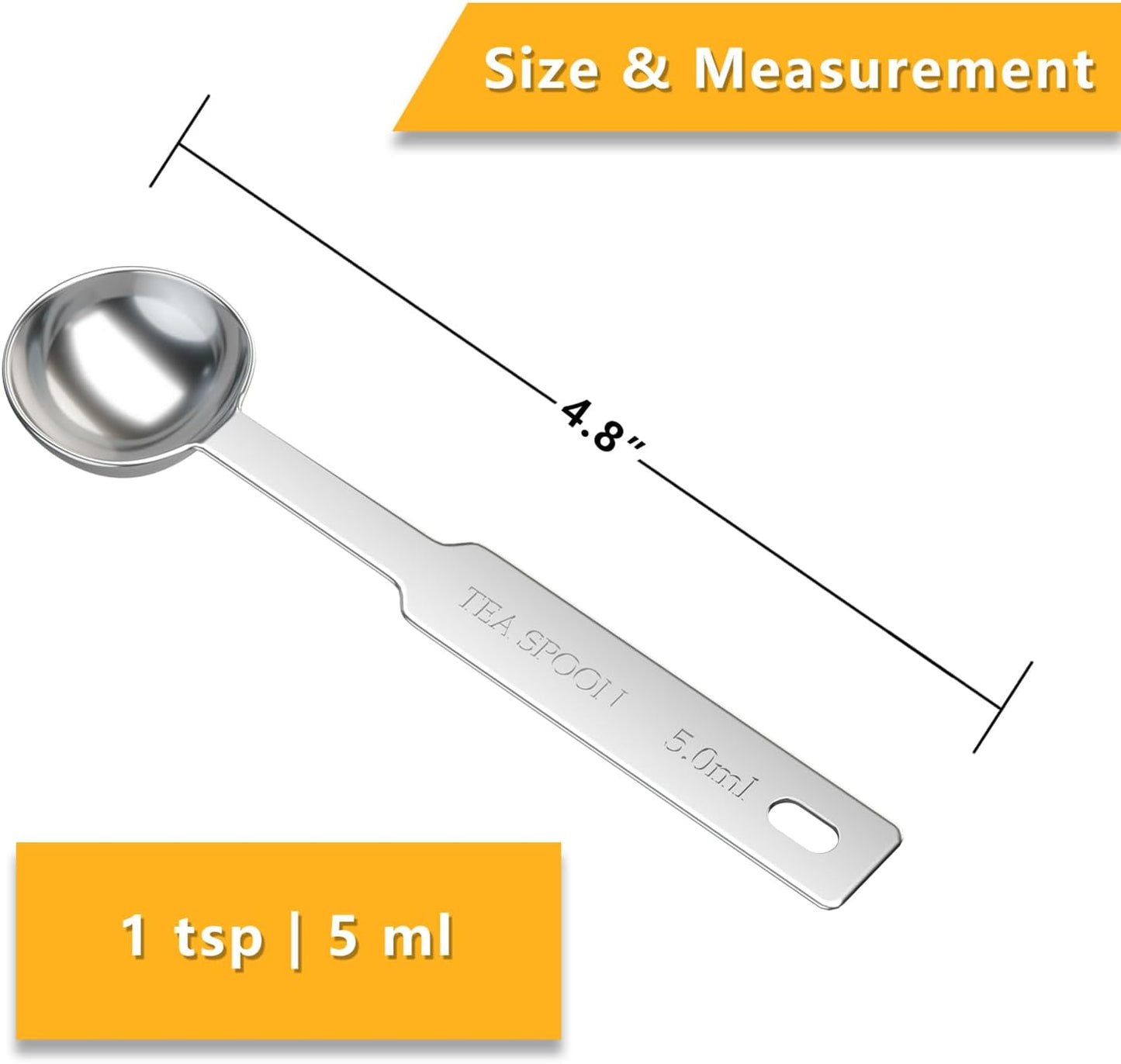4PCS 1 Tsp(1/3tbsp, 1/6oz, 5ml) Single Measuring Spoon, Stainless Steel Individual Measure Scoop Only