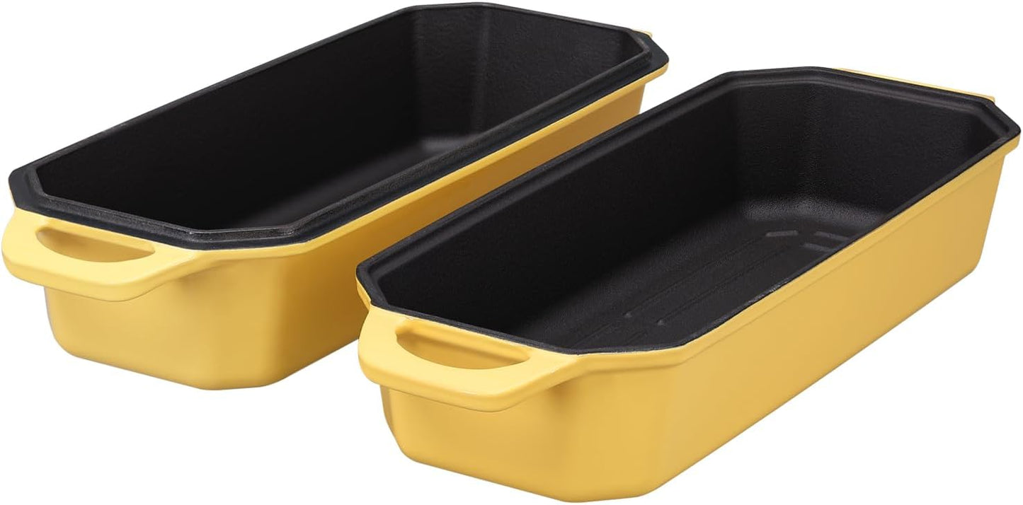 Bread Pan Cast Iron Loaf Pan with Lid Bread Loaf Pan 13x5 Inch Enameled Cast Iron Sourdough Bread Pan,Yellow