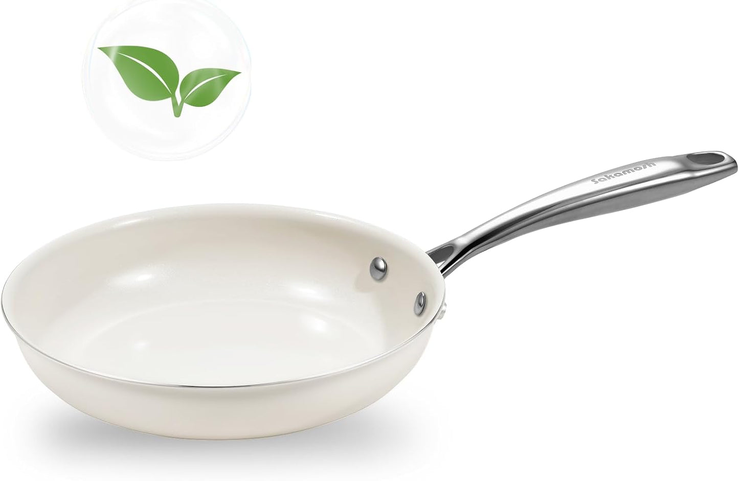 8" Ceramic Nonstick Frying Pan, Small Skillet, Cooking Pan Non Toxic with Stay Cool Handle for Induction, PTFE & PFAS & PFOA Free, Dishwasher/Oven Safe, White