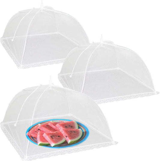 Simply Genius Pop-Up Mesh Food Cover Tent - 17 x 17 in, White, 3-Pack, Compact - Camping Essentials & Picnic Food Covers - Outdoor Party Essentials