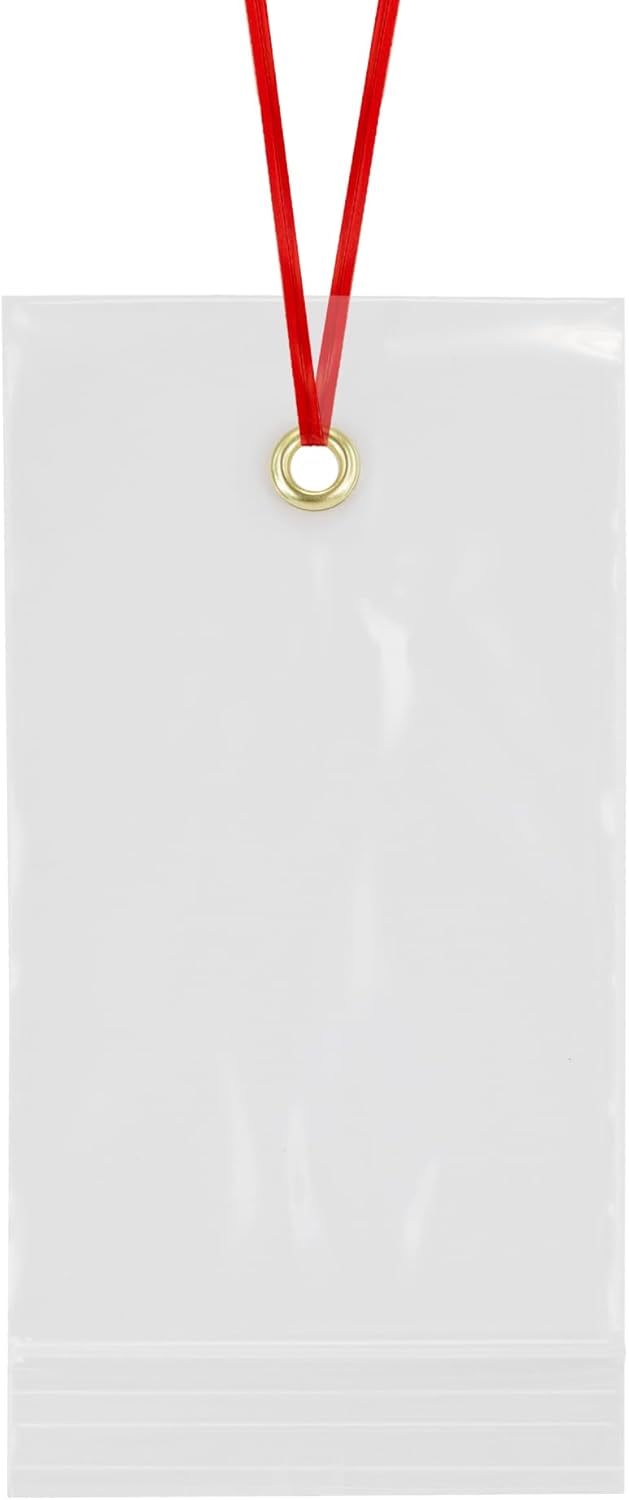 GPI - 3.5" x 6" Reclosable Zip Bags with Bottom Hang-hole & Pre-inserted 12" Twist-tie. 4 Mil Heavy-duty Resealable Zipper Baggy with Grommet/Metal Eyelet for Hanging (Insert Size 3x4.5) 100 Pack