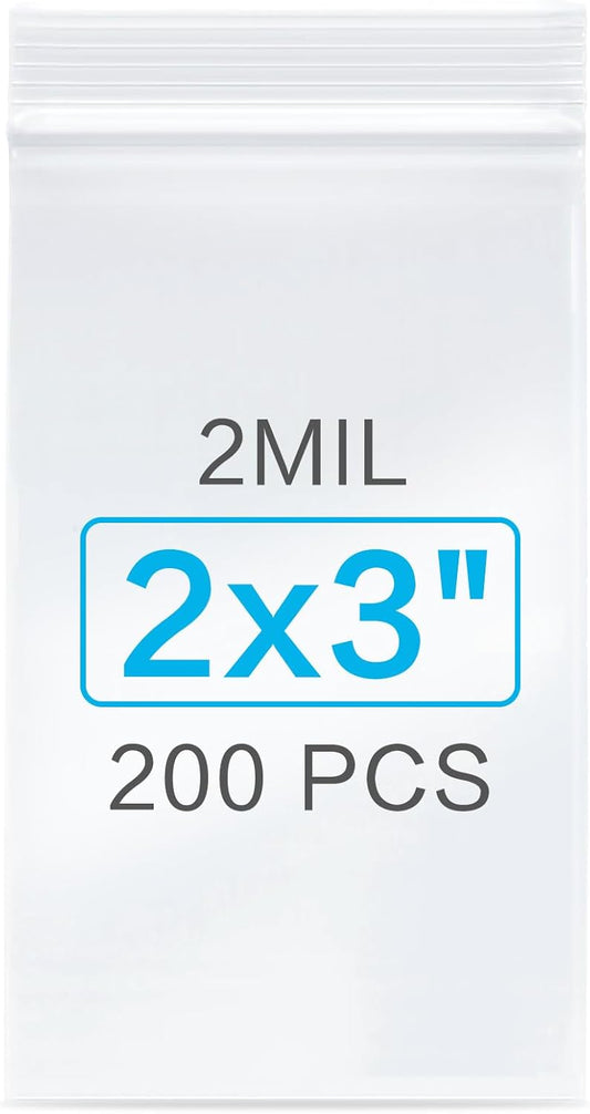 Plastic Jewelry Bags, 200pcs 2 x 3 Clear Zip Bag, 2 mil Thick Small Baggies with Resealable Zipper, Storage Baggies for Daily Vitamin, Jewelry, Candy