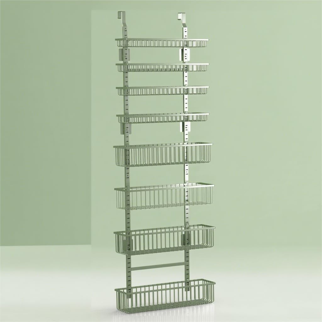 Moforoco Sage Green Over The Door Pantry Organizer, Pantry Door Organizer Shelves, Kitchen Organizers and Storage, Hanging Basket Wall Spice Rack Seasoning Shelves